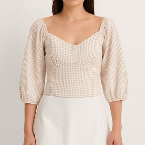 NWT Abercrombie & Fitch Gingham Corset Style Puff Sleeve Blouse